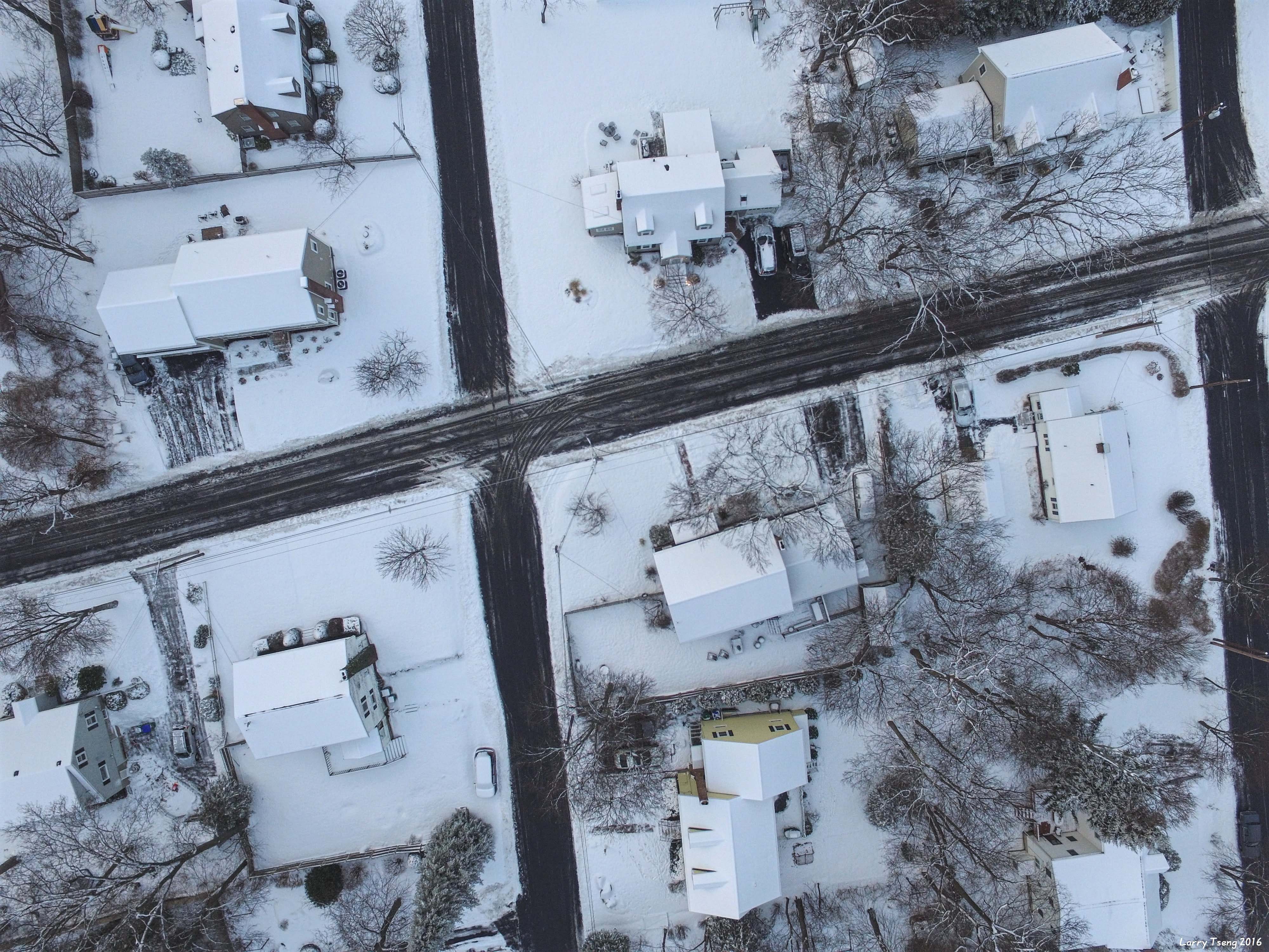 Ariel Photo of Neighbhorhood During Winter Storm